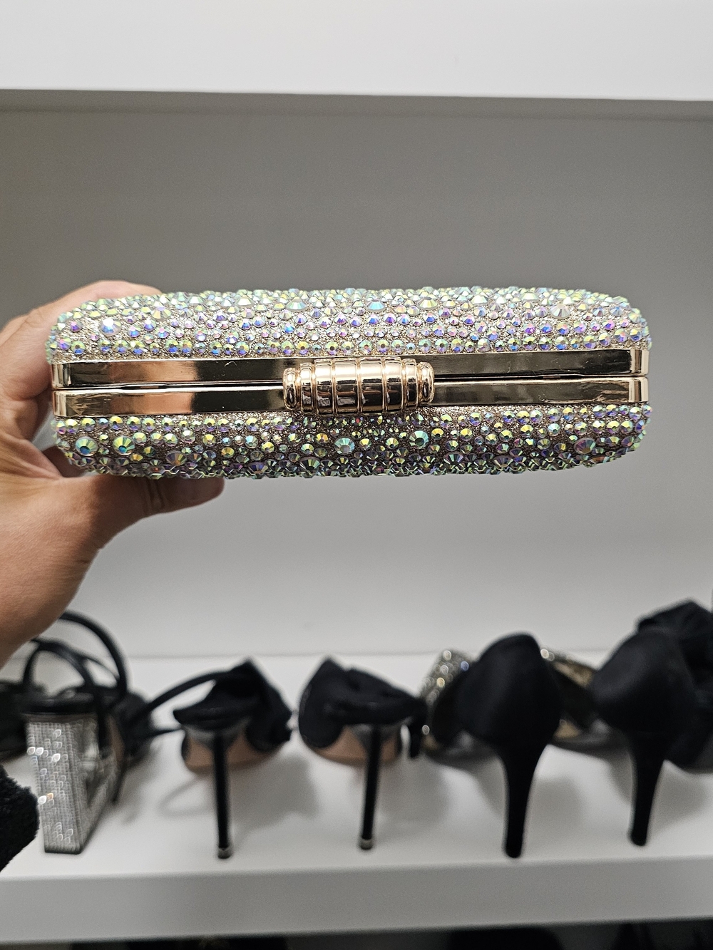 SHEIN Iridescent Crystal-Embellished Evening Clutch - Gold Hardware - Picture 2 of 4